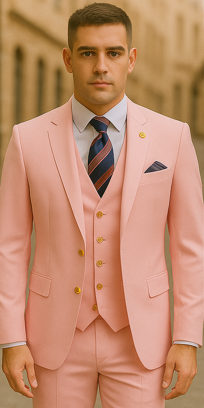 Rossiman Men's Pink Suit – 1-Button Peak Lapel Jacket & Double-Breasted Vest 1 SKU#58164  - from alligatorwarehouse.com