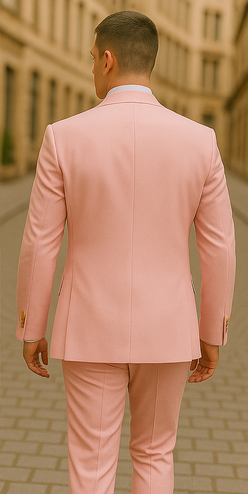 Rossiman Men's Pink Suit – 1-Button Peak Lapel Jacket & Double-Breasted Vest 3 SKU#58164  - from alligatorwarehouse.com