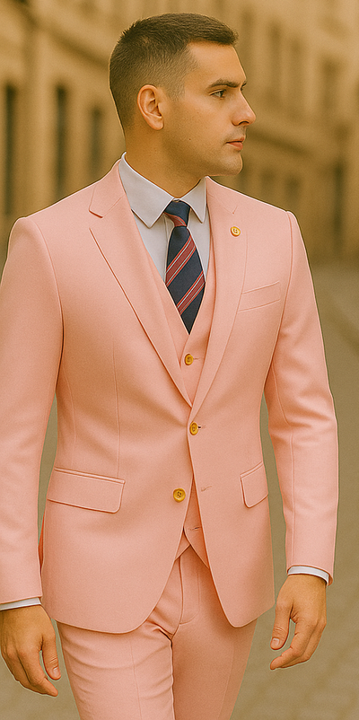 Rossiman Men's Pink Suit – 1-Button Peak Lapel Jacket & Double-Breasted Vest 4 SKU#58164  - from alligatorwarehouse.com