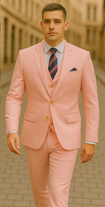Rossiman Men's Pink Suit – 1-Button Peak Lapel Jacket & Double-Breasted Vest 5 SKU#58164  - from alligatorwarehouse.com