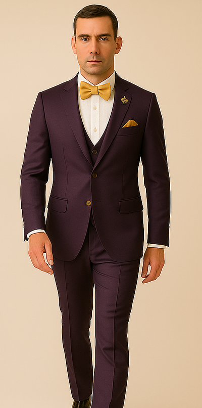 Rossiman Men’s Plum Purple Suit – Gold Buttoned Double-Breasted Elegance 5 SKU#61424  - from alligatorwarehouse.com