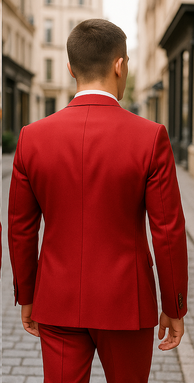 Rossiman Men's Red Suit – Stylish 1-Button Peak Lapel Jacket & Double-Breasted Vest 3 SKU#58170  - from alligatorwarehouse.com