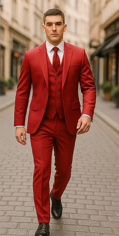Rossiman Men's Red Suit – Stylish 1-Button Peak Lapel Jacket & Double-Breasted Vest 5 SKU#58170  - from alligatorwarehouse.com