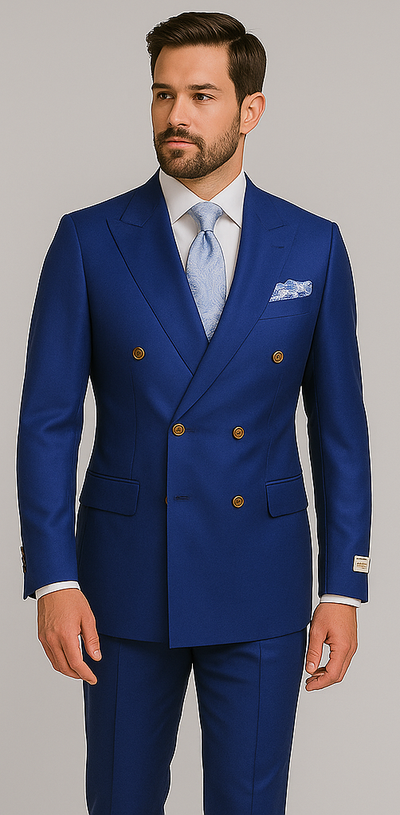Rossiman Men's Slim Fit Royal Blue Suit – Double-Breasted Elegance 1 SKU#58649  - from alligatorwarehouse.com