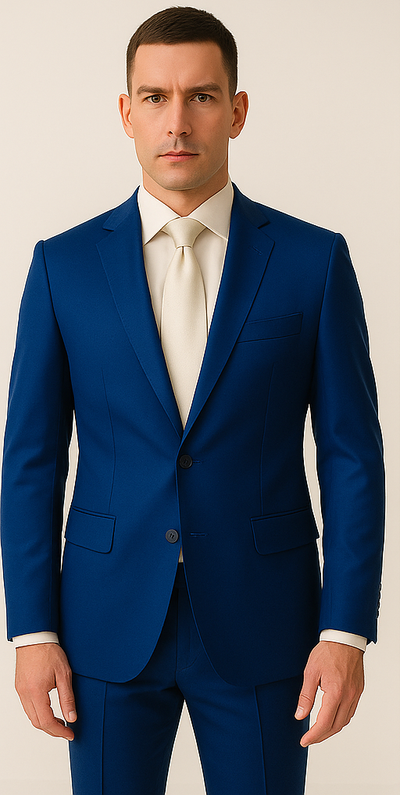 Rossiman Men’s Royal Blue Glossy Sateen Suit – Bold & Refined Look 1 SKU#61580  - from alligatorwarehouse.com