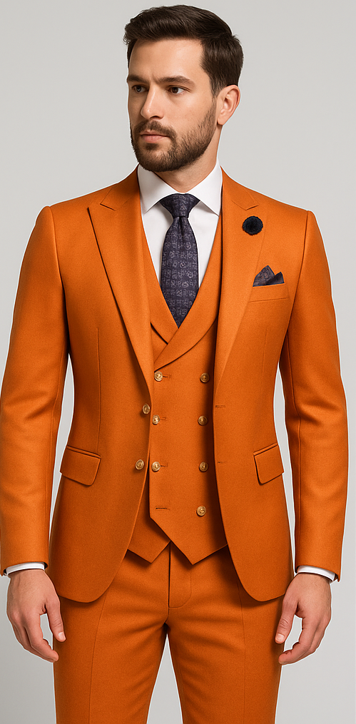 Rossiman Men's Rust Slim Fit Suit – 3-Piece Set with Double-Breasted Vest & Flat Front Pants 1 SKU#58653  - from alligatorwarehouse.com