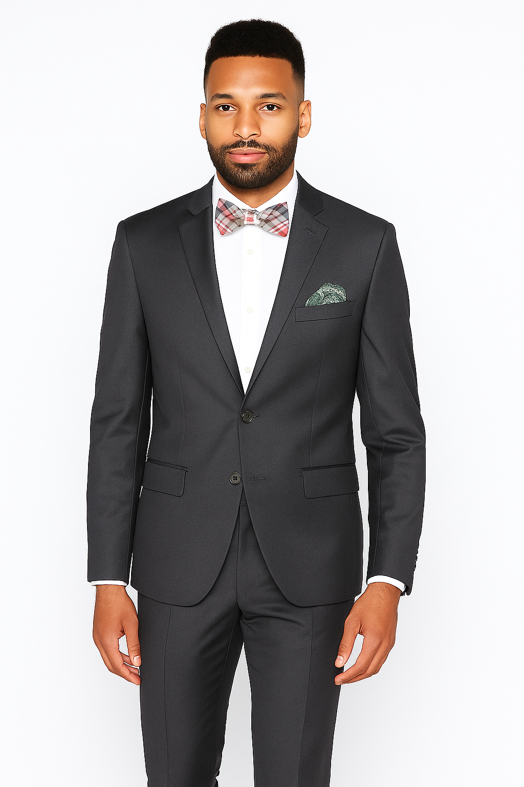 Rossiman Men's Slim Fit Gray Wool Suit – 1-Button Peak Lapel Jacket & Tapered Low-Rise Pants