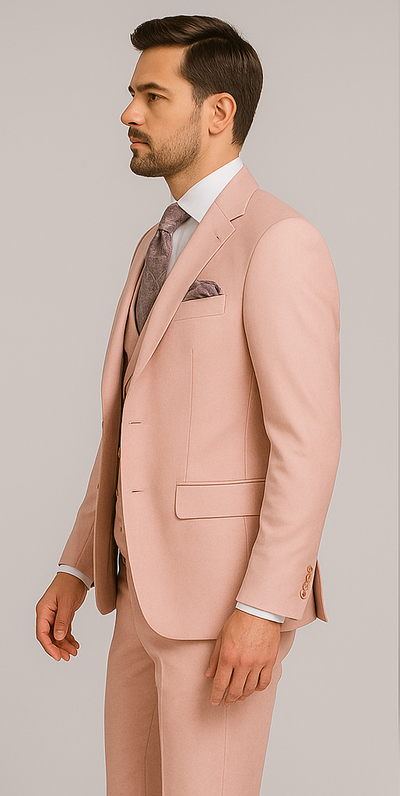 Rossiman Men's Slim Fit Pink Suit – Elegant Double-Breasted Vest & Tailored Flat Front Pants 4 SKU#58650  - from alligatorwarehouse.com