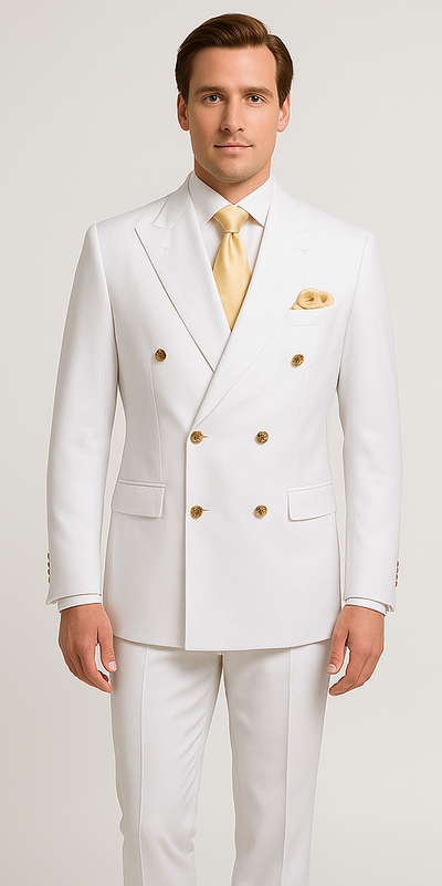 Rossiman Men's White Slim Fit Suit – Double-Breasted 3-Piece Formal Ensemble 1 SKU#58644  - from alligatorwarehouse.com