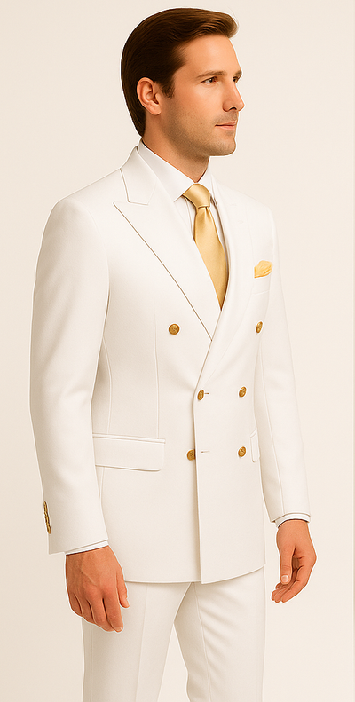 Rossiman Men's White Slim Fit Suit – Double-Breasted 3-Piece Formal Ensemble 4 SKU#58644  - from alligatorwarehouse.com