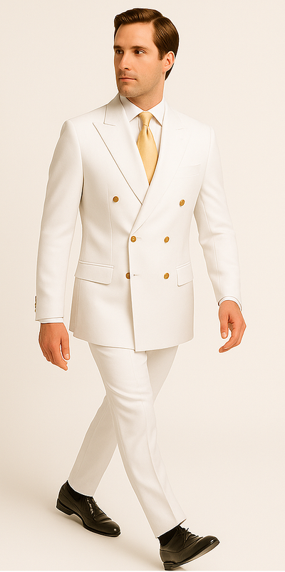 Rossiman Men's White Slim Fit Suit – Double-Breasted 3-Piece Formal Ensemble 5 SKU#58644  - from alligatorwarehouse.com