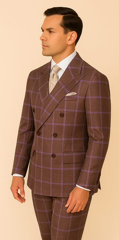 Rossiman Plaid Suit – Gray & Lavender Textured Windowpane Double-Breasted Suit 3   - from alligatorwarehouse.com