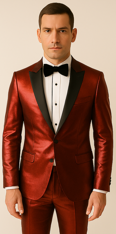 Rossiman Men’s Red Sateen Suit – Glossy Finish Bold Formalwear 1 SKU#61576  - from alligatorwarehouse.com
