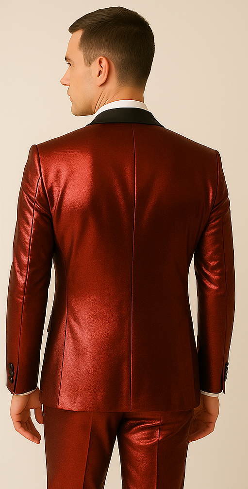 Rossiman Men’s Red Sateen Suit – Glossy Finish Bold Formalwear 3 SKU#61576  - from alligatorwarehouse.com