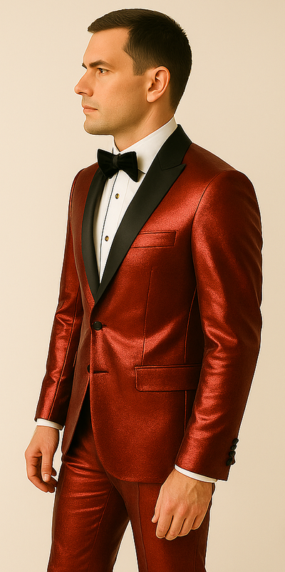 Rossiman Men’s Red Sateen Suit – Glossy Finish Bold Formalwear 4 SKU#61576  - from alligatorwarehouse.com