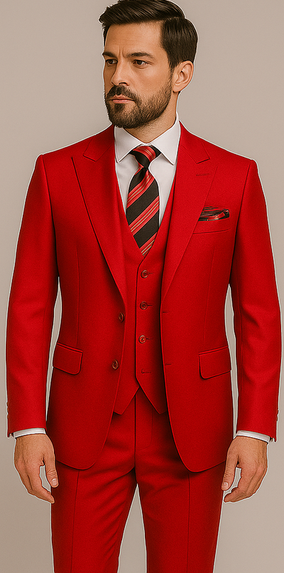 Rossiman Men’s Red Slim Fit Suit – Stylish Double-Breasted Jacket 1 SKU#58646  - from alligatorwarehouse.com