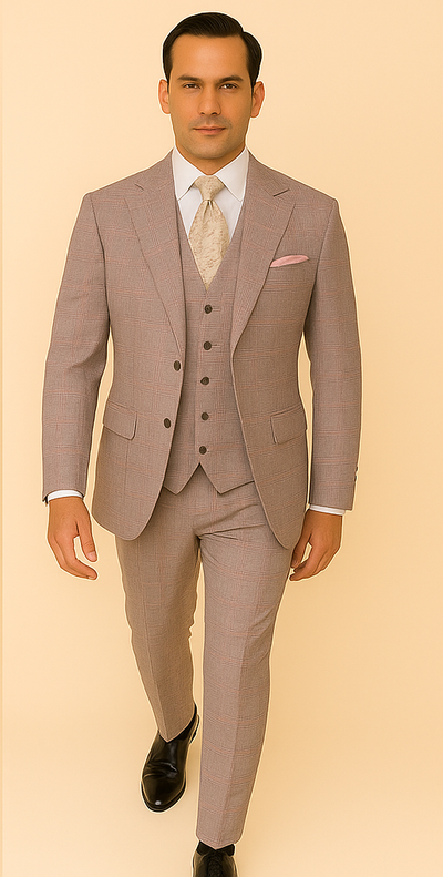 Rossiman Sharkskin Gray Plaid Suit – Double-Breasted Windowpane Suit for Men 4   - from alligatorwarehouse.com