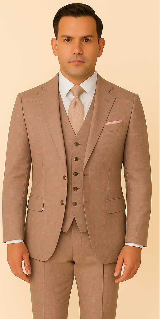 Rossiman Sharkskin Gray Plaid Suit – Double-Breasted Windowpane Suit for Men 1   - from alligatorwarehouse.com