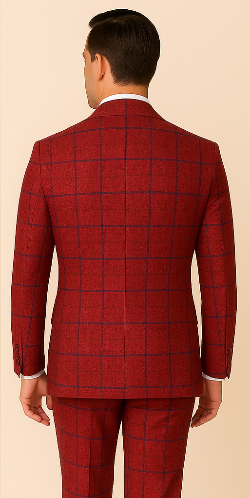 Rossiman Suit – Red & Blue Plaid Windowpane Double-Breasted Suit for Men 3   - from alligatorwarehouse.com