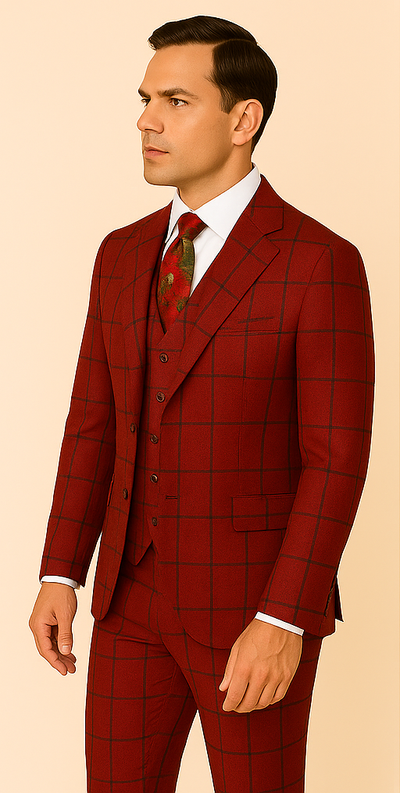 Rossiman Suit – Red & Blue Plaid Windowpane Double-Breasted Suit for Men 4   - from alligatorwarehouse.com