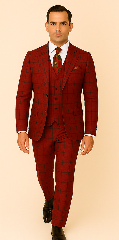 Rossiman Suit – Red & Blue Plaid Windowpane Double-Breasted Suit for Men 5   - from alligatorwarehouse.com