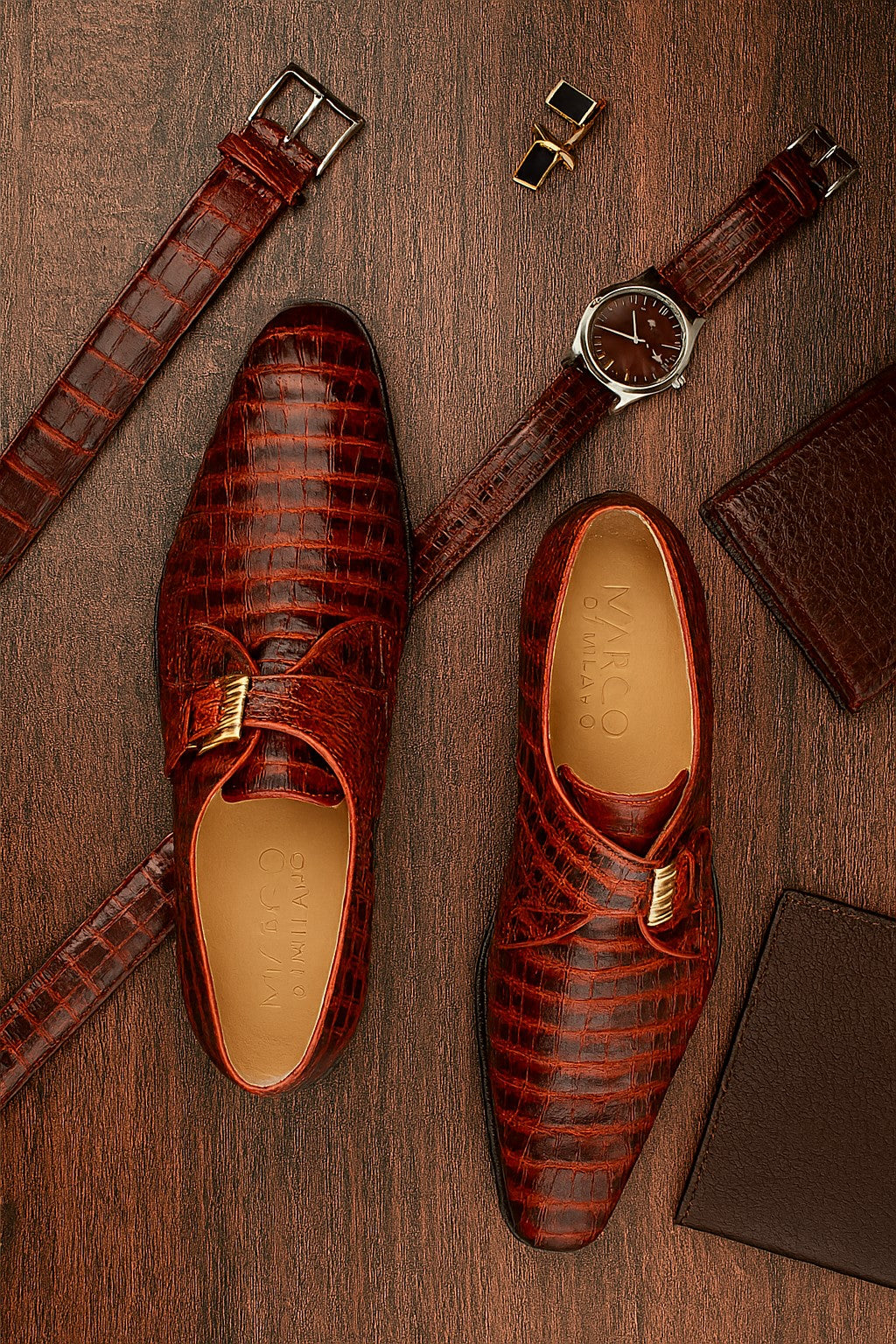 Marco Di Milano Rovigo Cognac Exotic Crocodile Skin Single Monk-strap Loafers