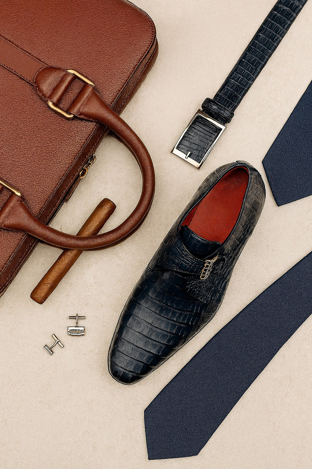 Marco Di Milano Rovigo Navy Exotic Crocodile Skin Single Monk-strap Loafers