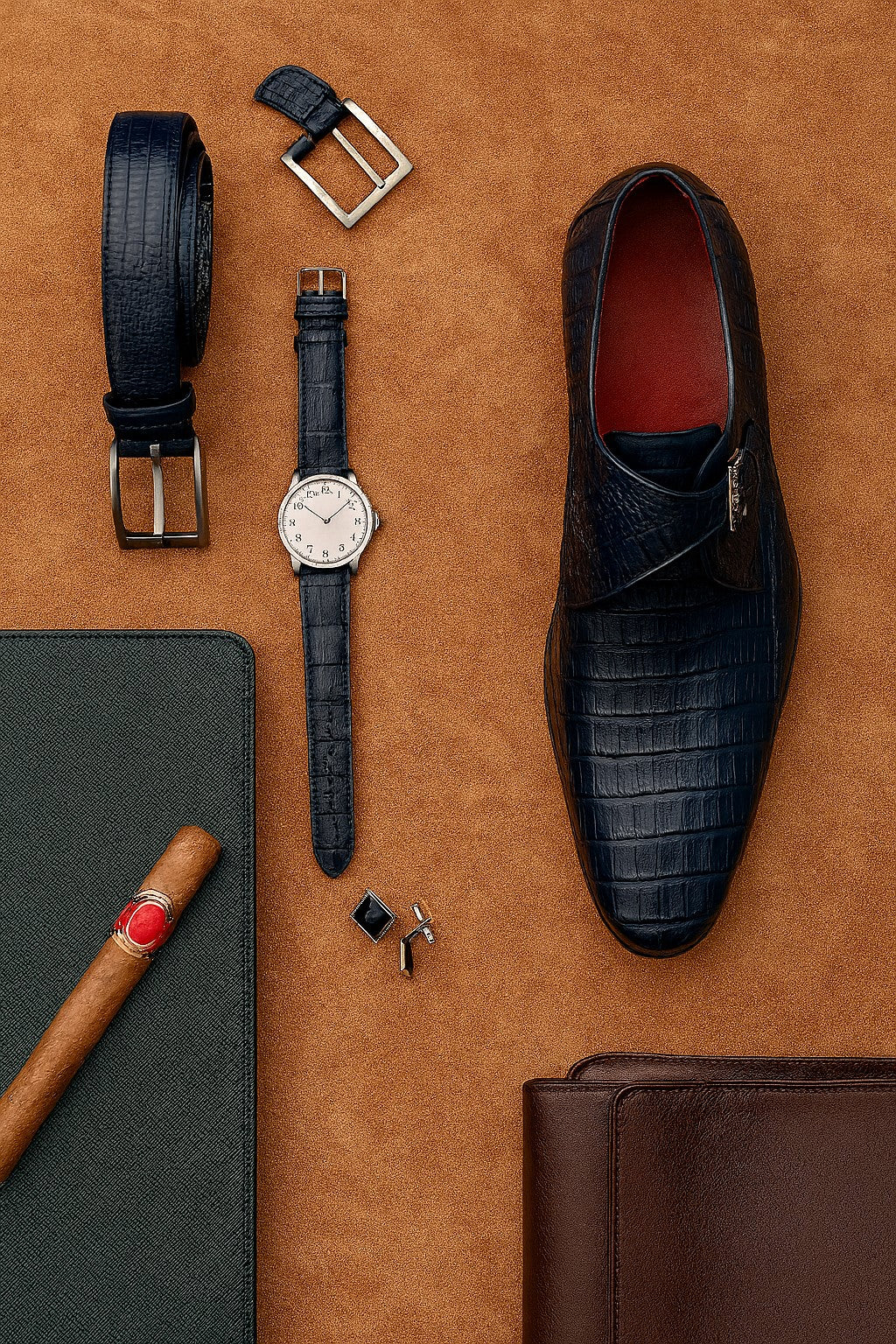 Marco Di Milano Rovigo Navy Exotic Crocodile Skin Single Monk-strap Loafers