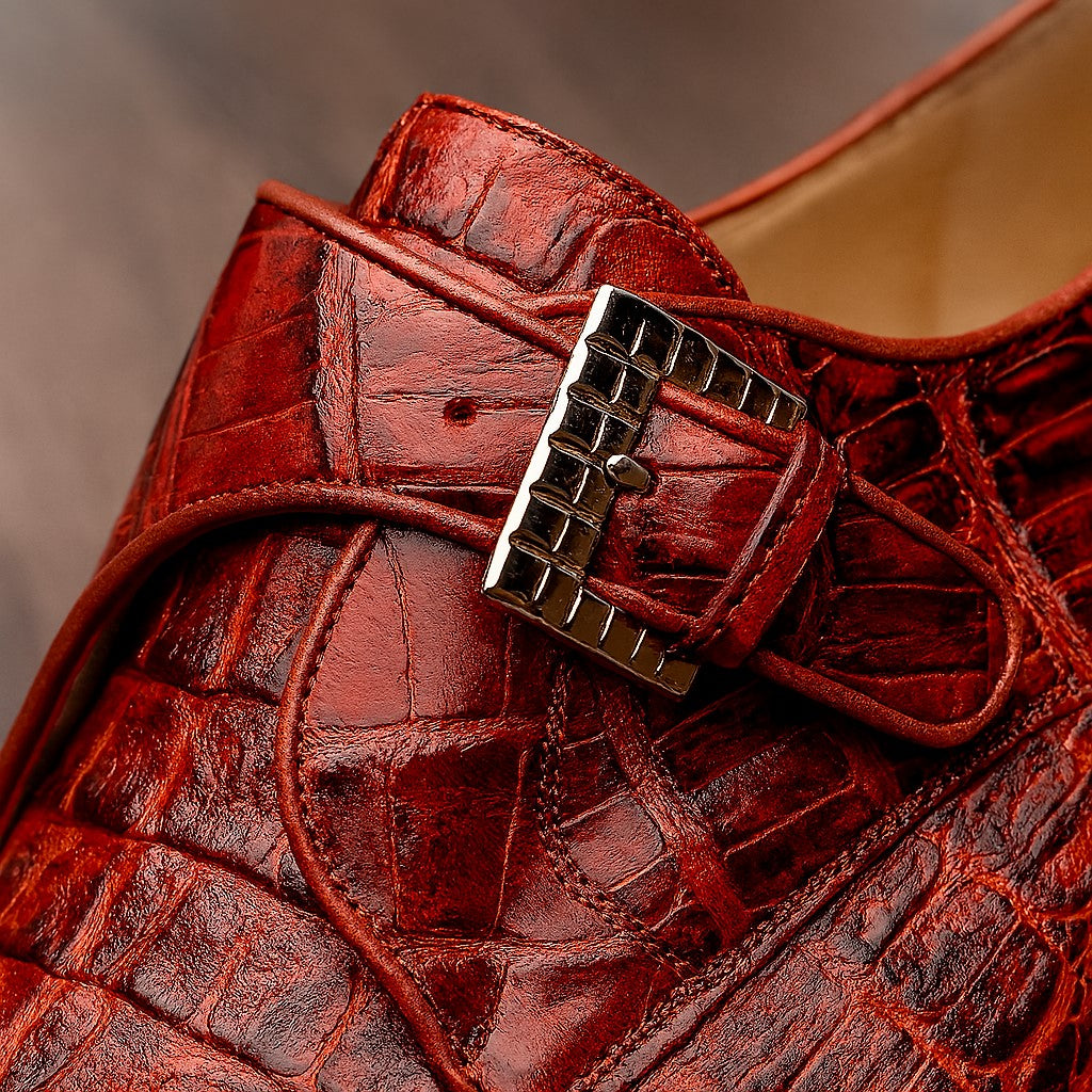 Marco Di Milano Rovigo Rustic Cognac Exotic Crocodile Skin Single Monk-strap Loafers