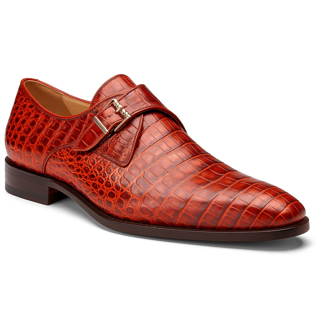 Marco Di Milano Rovigo Rustic Cognac Exotic Crocodile Skin Single Monk-strap Loafers
