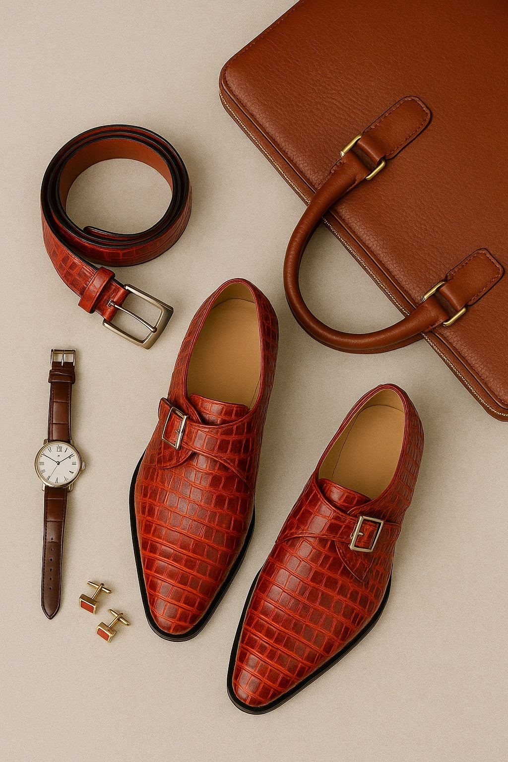 Marco Di Milano Rovigo Rustic Cognac Exotic Crocodile Skin Single Monk-strap Loafers