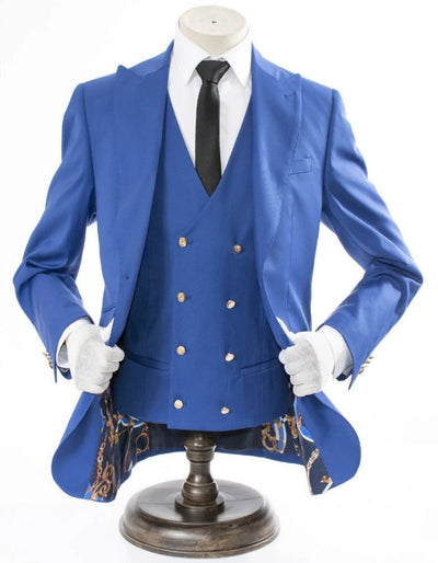 Royal Blue 3-Piece Slim-Fit Suit with Gold Buttons 1   - from alligatorwarehouse.com
