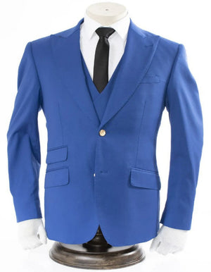 Royal Blue 3-Piece Slim-Fit Suit with Gold Buttons