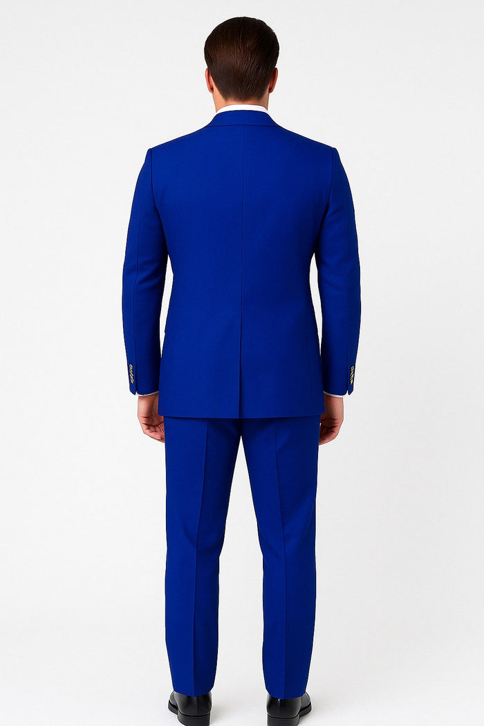 Mens Royal Blue Double-Breasted Suit with Gold Buttons Slim Fit Formal 2-Piece Set