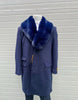 Mens Navy Wool Overcoat with Royal Blue Faux Fur Shawl Collar Cashmere Carcoat 4   - from alligatorwarehouse.com