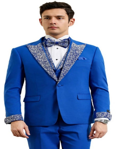 Royal Blue Prom Tuxedo - Perfect Wedding Suit Vested Rhinestone Lapelled 1   - from alligatorwarehouse.com