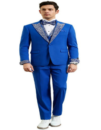 Royal Blue Prom Tuxedo - Perfect Wedding Suit Vested Rhinestone Lapelled 3   - from alligatorwarehouse.com