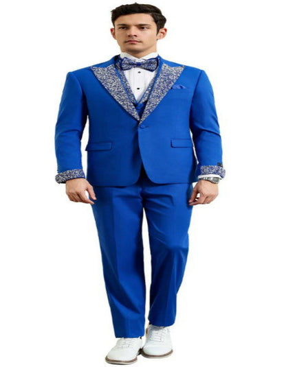 Royal Blue Prom Tuxedo - Perfect Wedding Suit Vested Rhinestone Lapelled