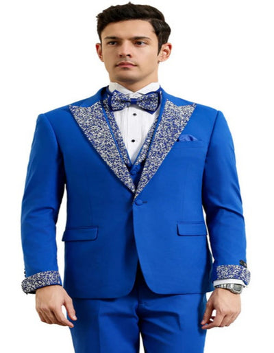 Royal and White Prom Tuxedo - Perfect Wedding Suit Vested rhinestone Lapelled 1   - from alligatorwarehouse.com