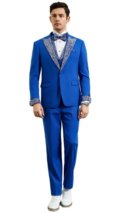 Royal and White Prom Tuxedo - Perfect Wedding Suit Vested rhinestone Lapelled 3   - from alligatorwarehouse.com