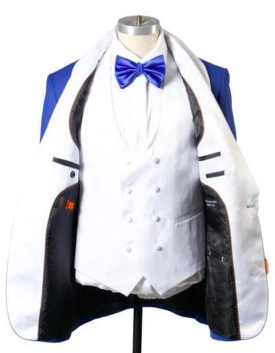 Blue Prom Suit For Men - Blue Homecoming Tuxedo -Vest Royal And White 2 WO-6446  - from alligatorwarehouse.com