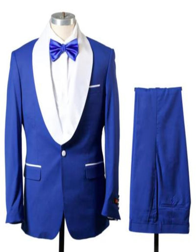 Blue Prom Suit For Men - Blue Homecoming Tuxedo -Vest Royal And White 3 WO-6446  - from alligatorwarehouse.com