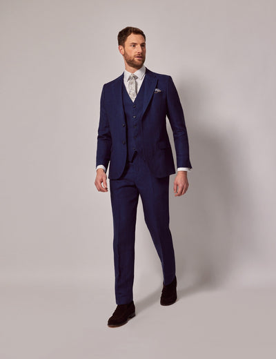 Mens Linen Suit For Beach Wedding - Summer  Suit in Royal Blue Herringbone 1 ZW-3387  - from alligatorwarehouse.com