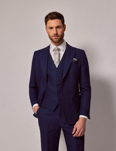 Mens Linen Suit For Beach Wedding - Summer  Suit in Royal Blue Herringbone 2 ZW-3387  - from alligatorwarehouse.com