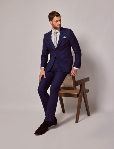 Mens Linen Suit For Beach Wedding - Summer  Suit in Royal Blue Herringbone 13 ZW-3387  - from alligatorwarehouse.com
