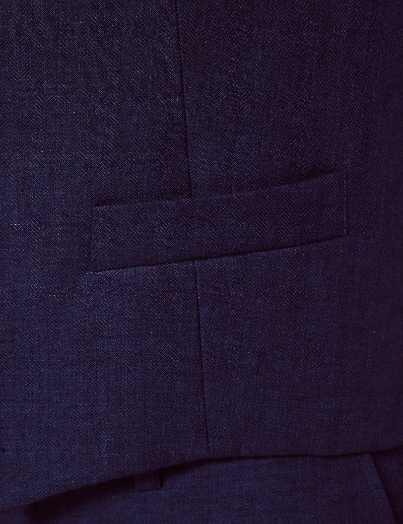 Mens Linen Suit For Beach Wedding - Summer  Suit in Royal Blue Herringbone