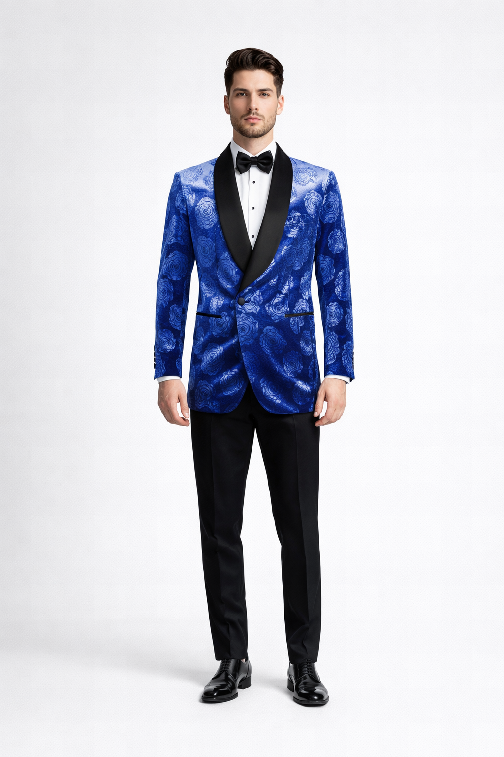 Men’s Formal Royal Blue Rose Tuxedo Jacket with Shawl Lapel