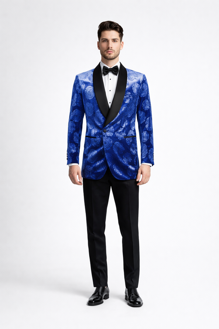 Men’s Formal Royal Blue Rose Tuxedo Jacket with Shawl Lapel