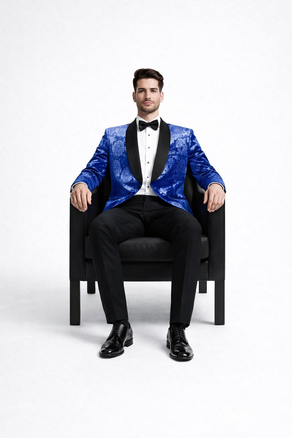 Men’s Formal Royal Blue Rose Tuxedo Jacket with Shawl Lapel