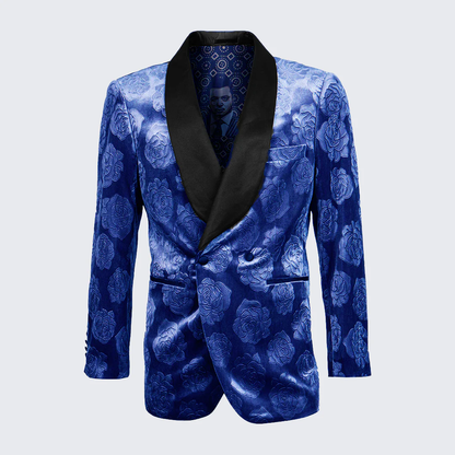Men’s Formal Royal Blue Rose Tuxedo Jacket with Shawl Lapel